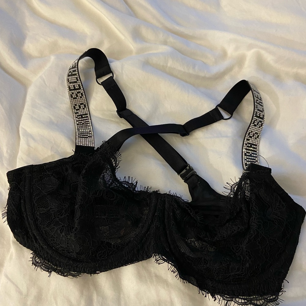 34D Victoria’s Secret Very Sexy Rhinestone Shine Strap Lace Bra lingerie